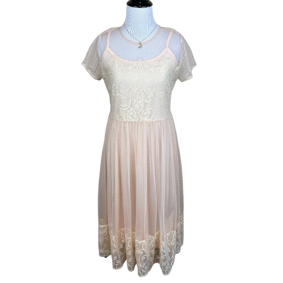 Dresses & Skirts - Shabby Chic  Blush Peach Swiss Dot Tulle Romantic Sweetheart Dress Size Small
